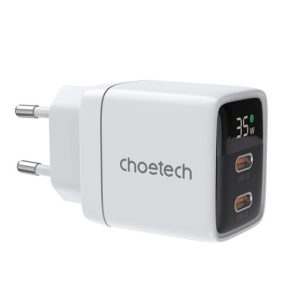 Choetech 35W Gan Wall Charger 2x USB-C PD with Display – PD6051 – White – GC